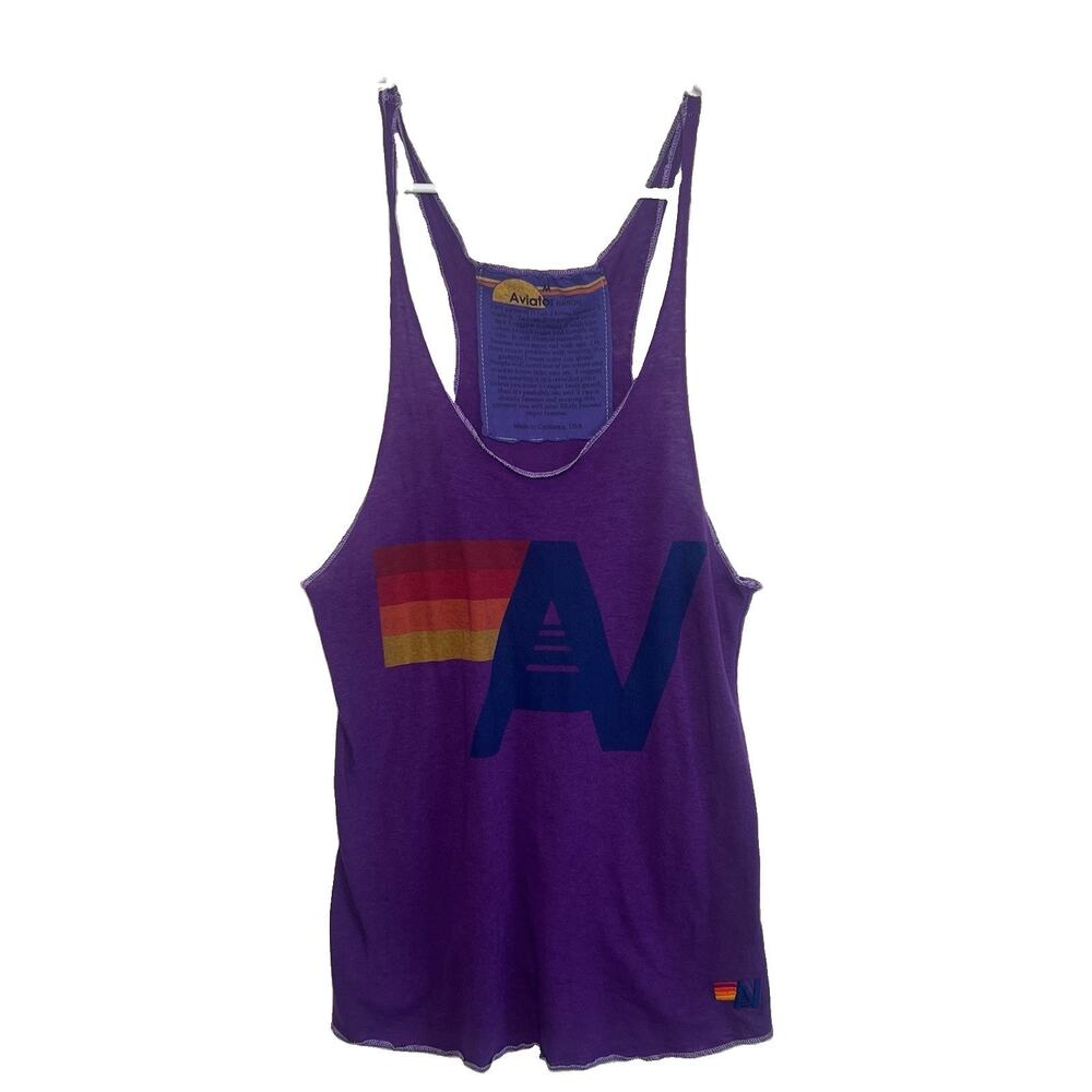 Aviator Nation Logo Deep Purple Tank Top Stripe Women’s Medium Athleisure USA F1